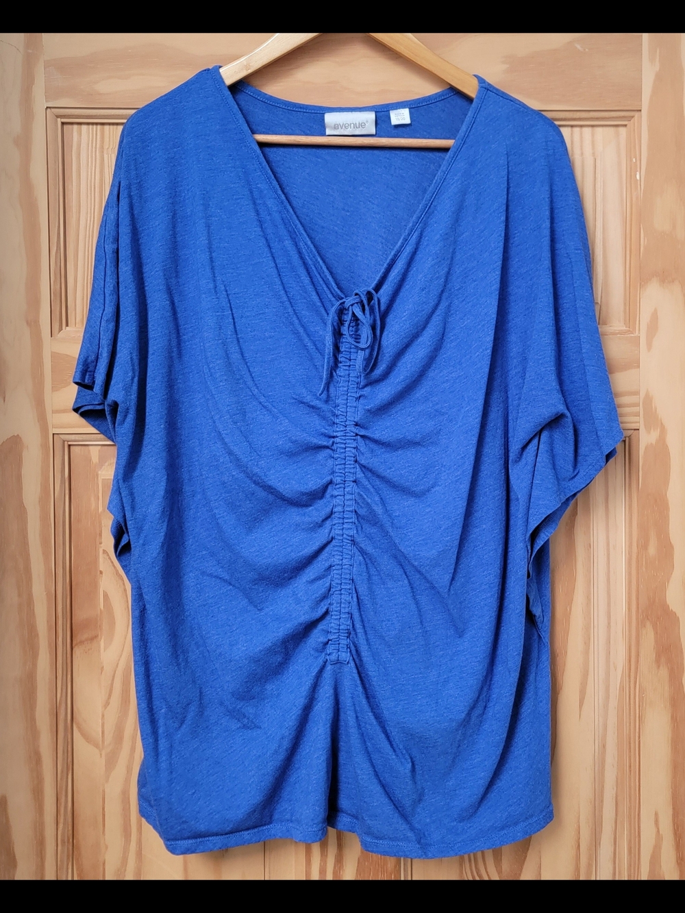 Avenue Royal Blue V-Neck Ruched Front Tunic - Size 18/20
